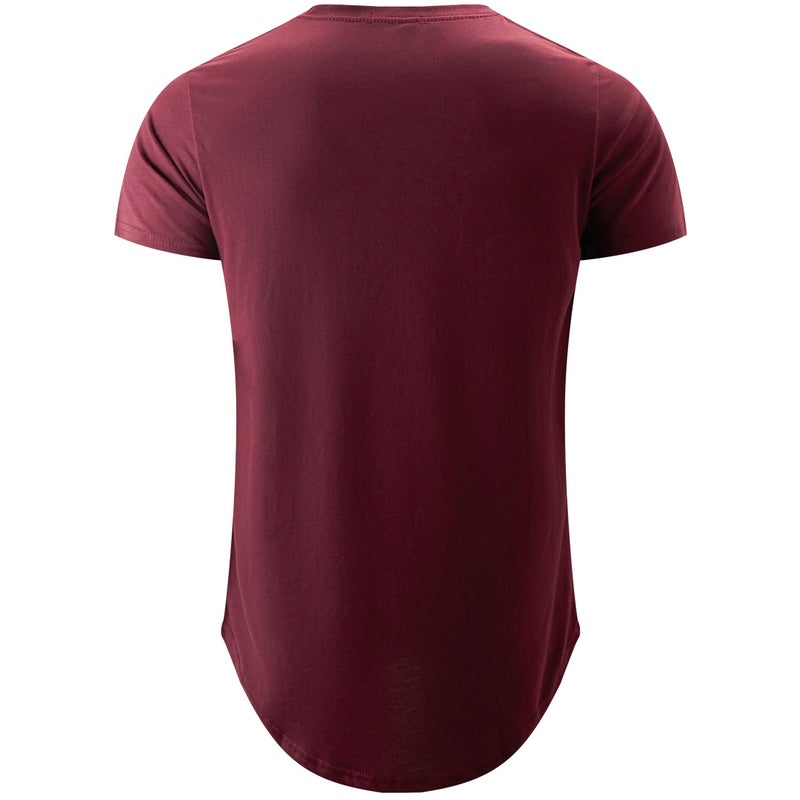 KLIEGOU Mens 100% Cotton Hipster Hip Hop Longline Crewneck T-Shirt (XX-Large, Red Wine) - Image 2